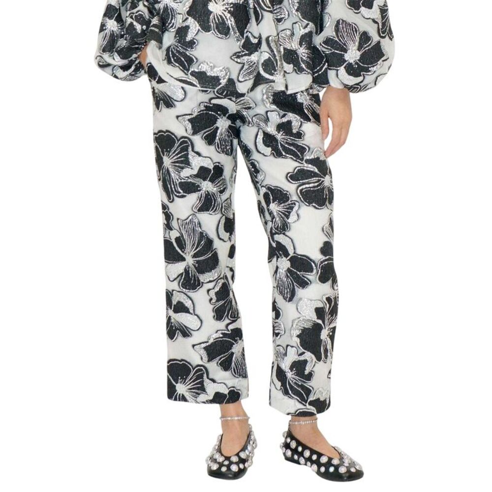 Stine Goya Womens/Ladies Floral Pattern Metallic Thread Formal Pants / White/Bla
